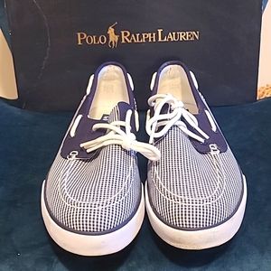 Polo Ralph Lauren Lander Canvas Boat Shoes Navy and White